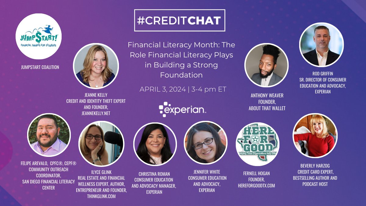 Don’t miss tomorrow’s #CreditChat kicking of Financial Literacy Month! We’ll be joined by @JumpStart1995, @CreditScoop, @AboutThatWallet, @Glink, @HereforGoodTX, @SDFLC, @BeverlyHarzog, @Rod_Griffin, @Jennifer_wWhite, and @Teena_LaRo. bit.ly/4aEWzq2