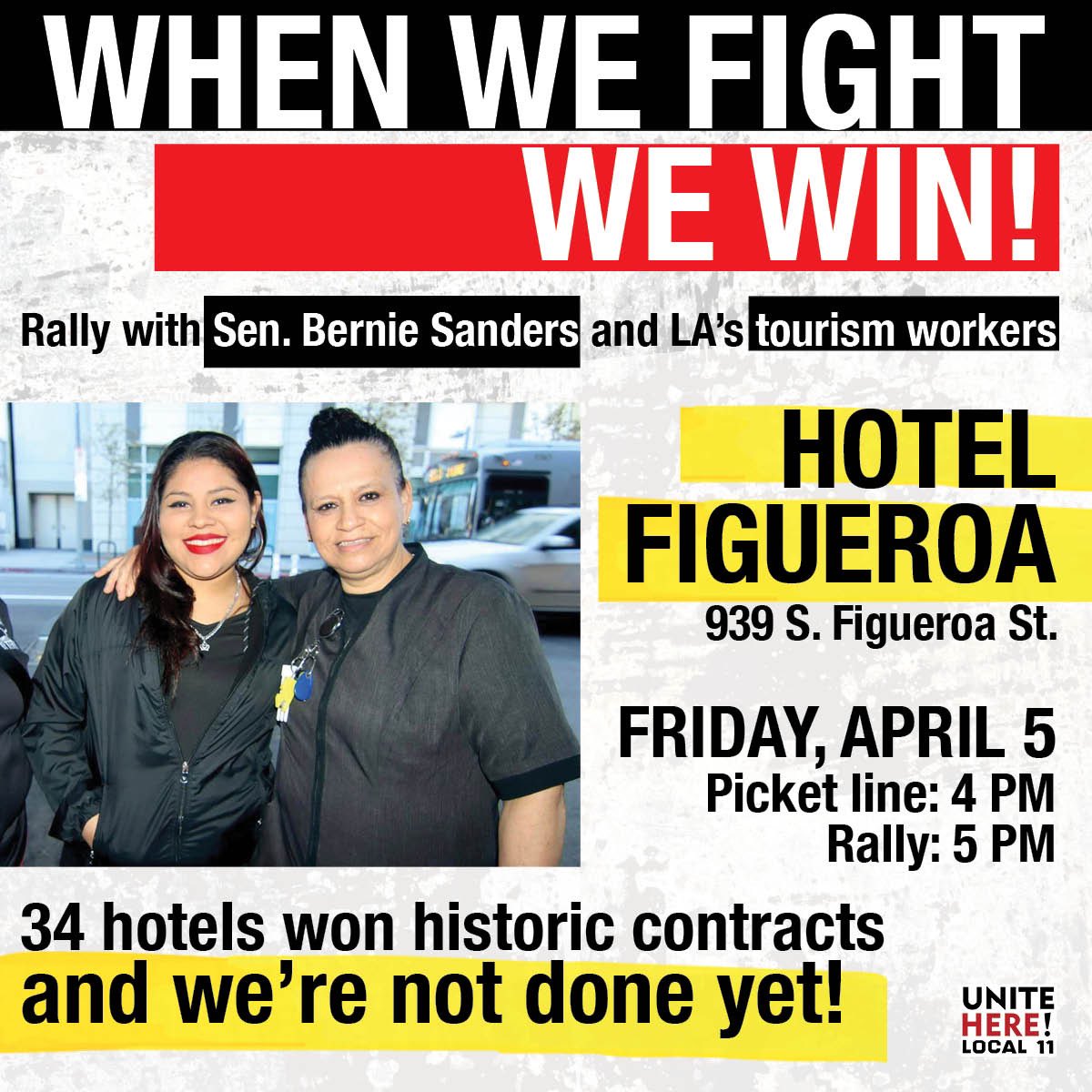 Join us and @BernieSanders this Friday as we continue to fight so that tourism workers can live near where they work! We’re not done until all of us have won!