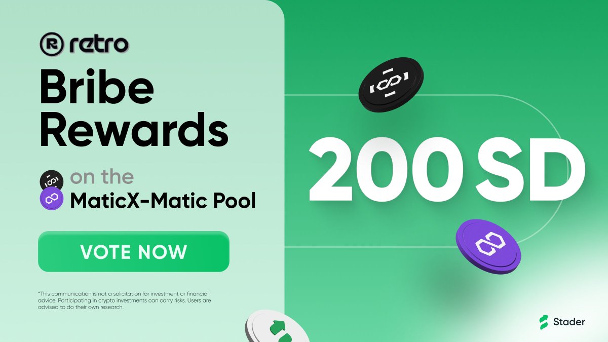 Boost your liquidity rewards on @Retro_finance with the 200 SD bribe pool.🚀 Vote for the MaticX-MATIC LP before the epoch is over & grab your share. 🔗 app.retro.finance/vote