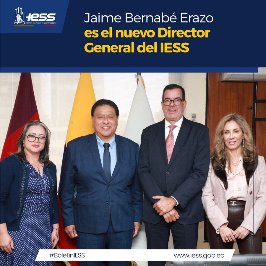 #BoletínIESS | Jaime Bernabé Erazo fue posesionado como director general del <a href="/IESSec/">IESS</a>. 

🗞️Conoce más: lc.cx/5PuglY