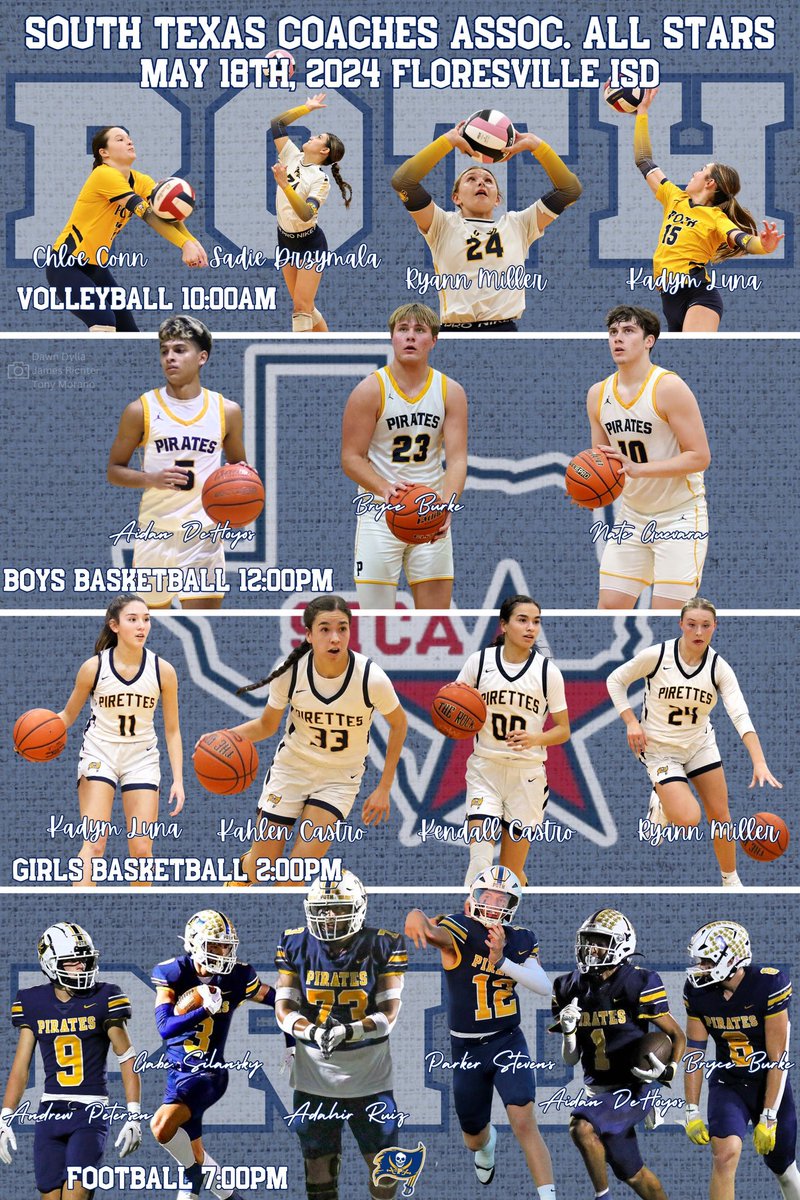 Jeff Luna (@coachjluna) on Twitter photo The Pirettes and Pirates are well represented on the <a href="/CoachesSouth/">South Texas Coaches Association</a> All-Star teams.. Proud of all these STUDS!! Let’s Go!! #212 The Pirettes and Pirates are well represented on the <a href="/CoachesSouth/">South Texas Coaches Association</a> All-Star teams.. Proud of all these STUDS!! Let’s Go!! #212