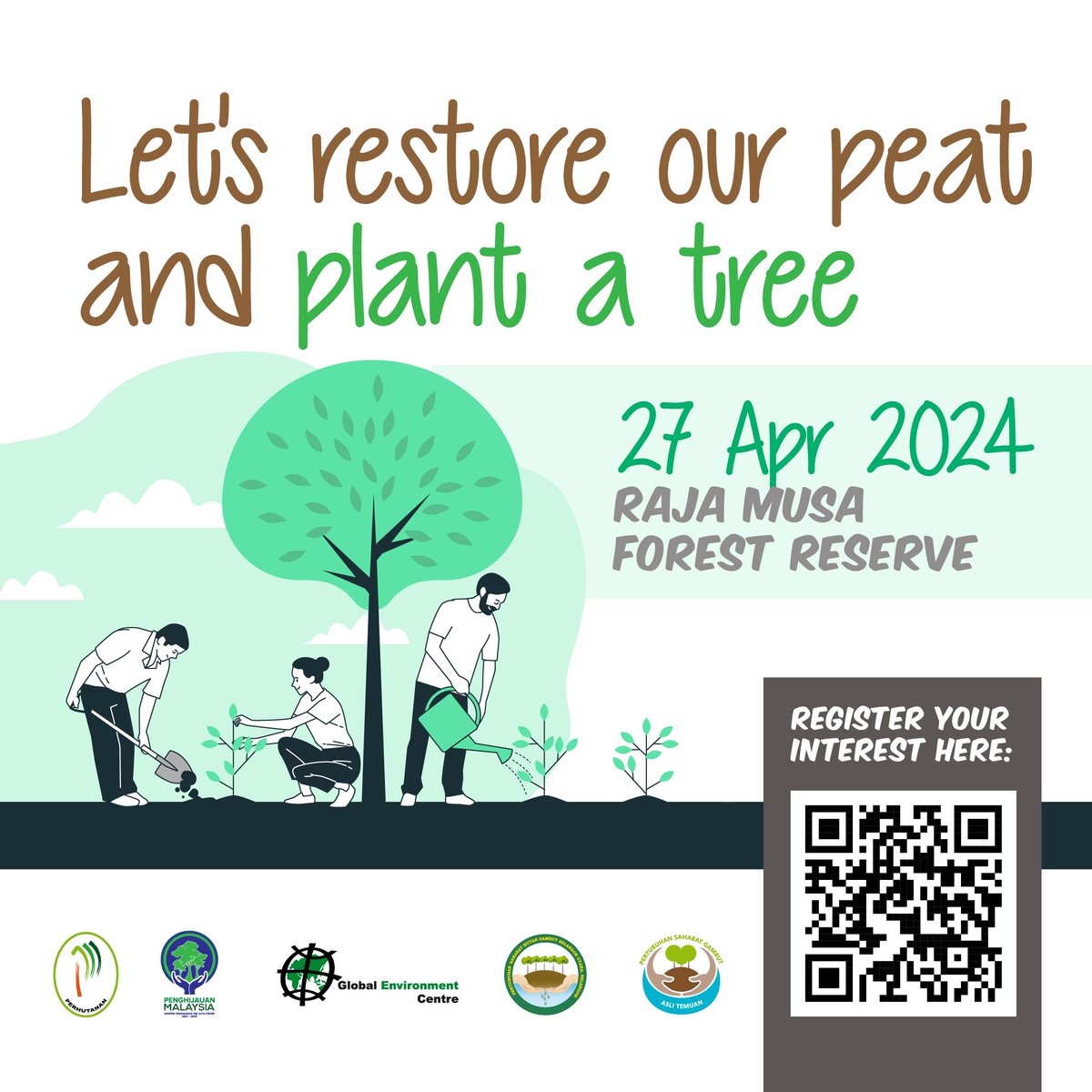 🌳Join us for our enrichment planting activity of the Raja Musa Forest Reserve (RMFR) in Bestari Jaya, Selangor. 📅 27 April 2024 (Saturday) 🕘 From 8:45 am onwards (half-day) Register via this link: bit.ly/317cD1A or scan the QR code below. #treeplanting