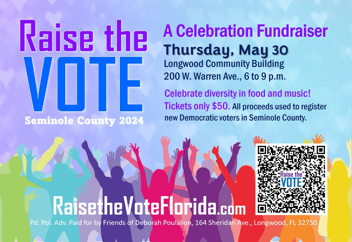 Save the date - get your ticket - become a partner for democracy. Party with a purpose - and have fun on a Thursday night! raisethevoteflorida.com