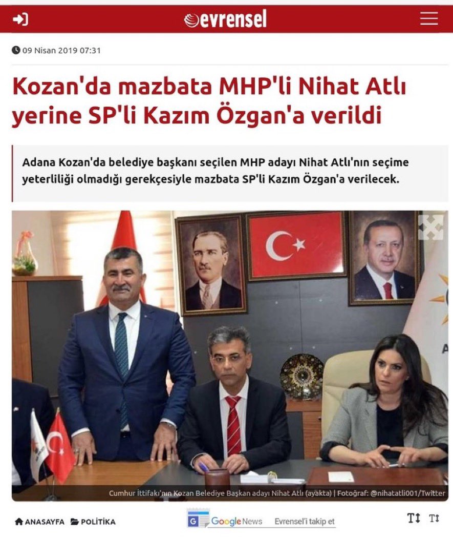 Bugün Van'da olan olayın aynısı 2019'da Adana'da oldu. Üstelik iktidar ittifakındaki MHP adayına mazbata verilmedi. Sokağa dökülen MHP'li gördünüz mü?