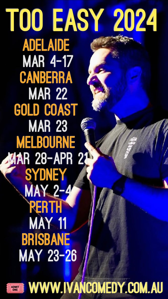 Hola Australia! My new show - Too Easy - is on sale. Tix at ivancomedy.com.au TOO EASY!