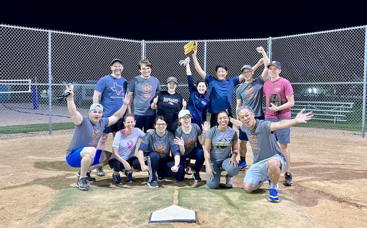 First win of the season! Bittersweet to play #softball without ⁦@TaniguchiMD⁩, the heart and soul of our team. It’s not the same but we carry on. #radonc #endcancer ⁦@eugenekoay⁩ @MDAndersonNews⁩