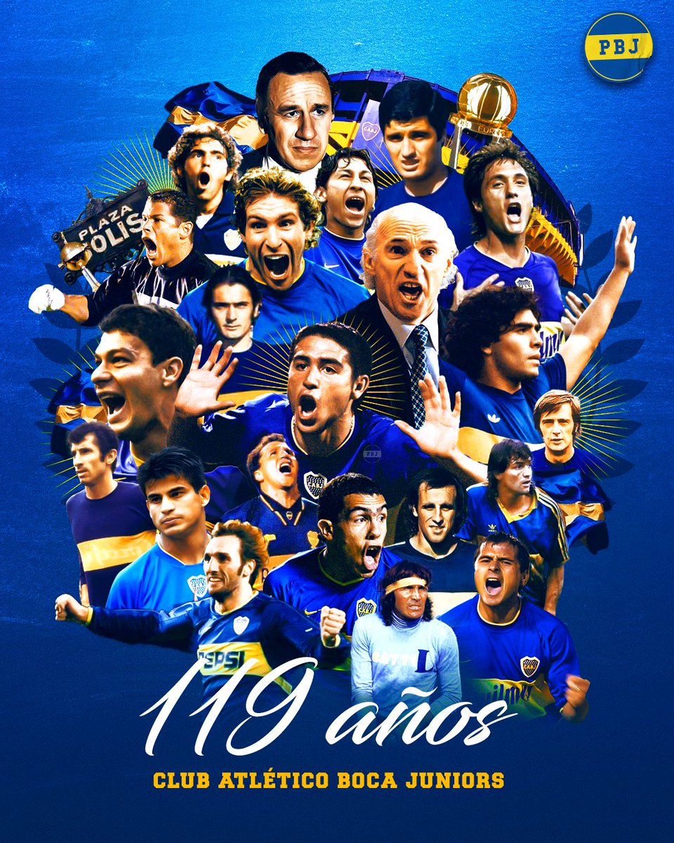 PlanetaBoca's tweet photo. 🎂 ¡FELIZ CUMPLEAÑOS, BOCA JUNIORS QUERIDO! 

🔵 Boca, grande por su gente, por sus ídolos, por su historia.

🟡 Hoy celebramos 119 años de una pasión que solo puede explicarse si se siente.

¡Salud, xeneizes! 💙 https://t.co/Jw8Vd66hLD