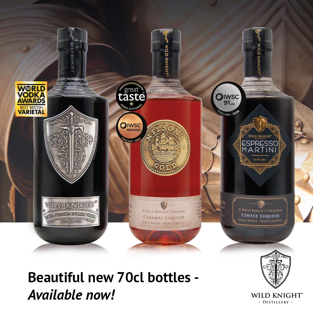 Thank you to all who requested larger bottles of our liqueurs. Both our #NelsonsGold & #EspressoMartini are now available in 70cl bottles. Giving a 19% reduction in the price per litre - What's not to love? Your favourite liqueurs + larger bottles + better value! . #wildknight