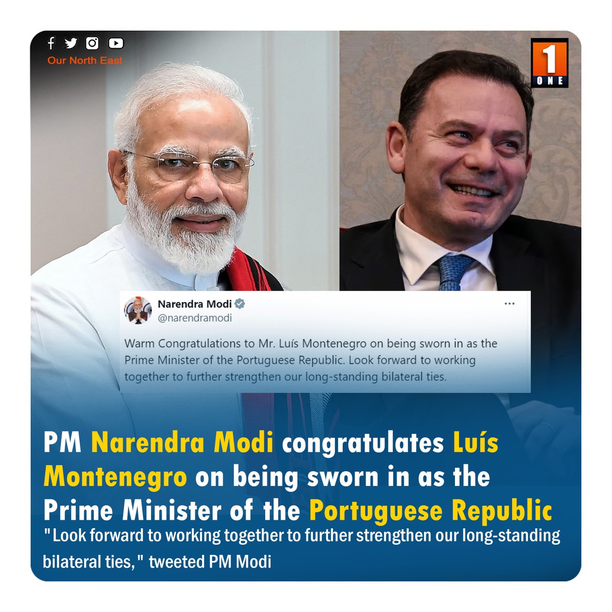 PM Narendra Modi congratulates Luís Montenegro on being sworn in as the Prime Minister of the Portuguese Republic

'Look forward to working together to further strengthen our long-standing bilateral ties,' tweeted PM Modi

#NarendraModi #LuísMontenegro #Portuguese