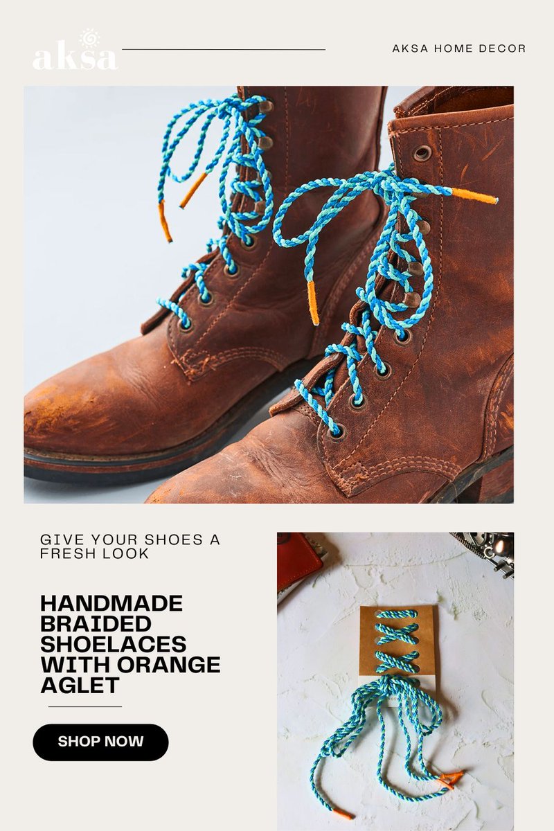 With our handmade shoelaces with orange aglet, you can effortlessly elevate your shoe game &amp; stand out from the crowd

aksahomedecor.com/products/vinta…

#shoelaces #shopfairtrade #presentformen #shoeaccessory #giftforhim #fashionaccessory #ethicallymade #fairtradehome