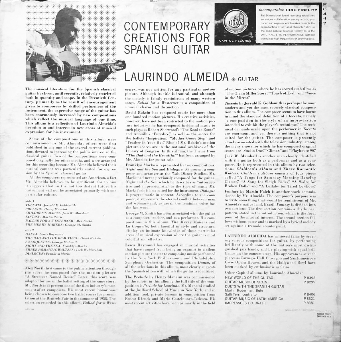 Listening to Laurindo Almeida - Contemporary Creations for Spanish Guitar • 1958 • Genre: Latin, Classical • Style: Classical, Contemporary.