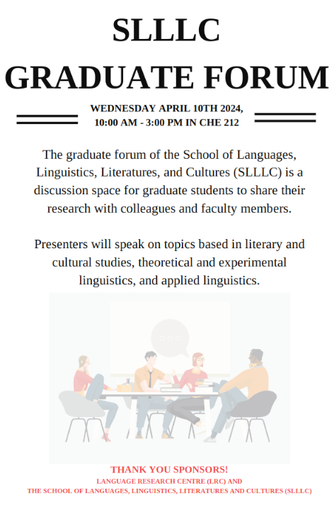 SLLLC Gradaute Forum
April 10th, 10 AM
CHE 212