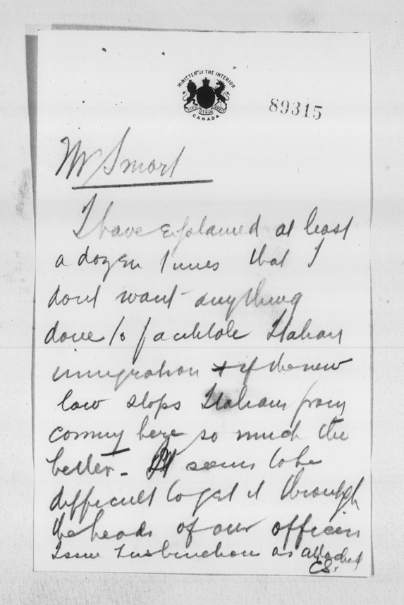 And if you dive far enough into the digitized collections of Library and Archives Canada, you can read his thoughts on Italians in his own handwriting: