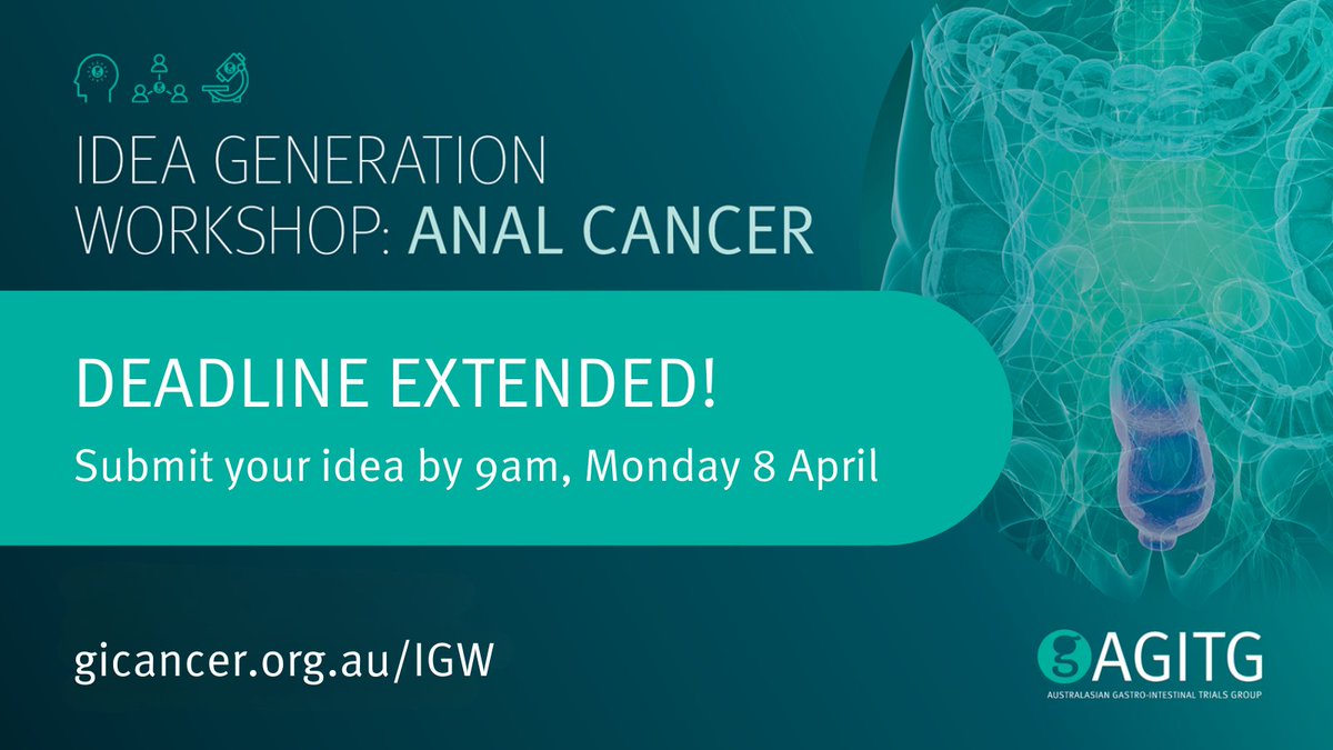 📣DEADLINE EXTENDED: You've scored 4 extra days to submit your idea for the Anal Cancer Idea Generation Workshop. Submit your idea now: gicancer.org.au/IGW #analcancer #oncology #GIcancer #opportunity #ClinicalTrials #CancerResearch