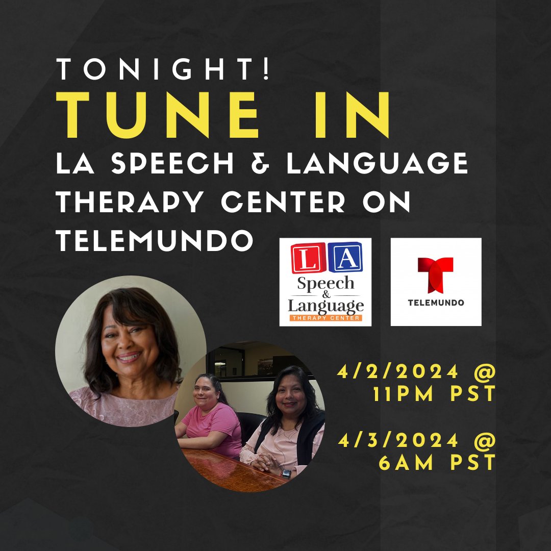 Tune in Tonight! LA Speech &amp; Language Therapy Center is on <a href="/Telemundo/">Telemundo</a> for #AutismAwarenessMonth 
4/2/2024 - 11PM PST
4/3/2024 - 6AM PST
#AutismAwareness  #spectrumshieldsafety #laspeech #thewileycenter #ASHA  #nbaslh