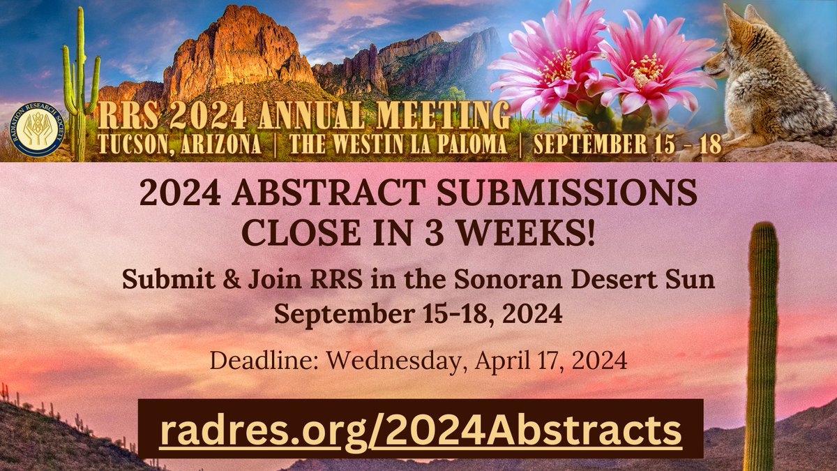 You have 3 weeks to submit your Abstract for an opportunity to earn your place on the podium! Join the Radiation Research Society in Tucson! Learn More & Submit: radres.org/page/2024CallA…. #RRS2024, #Radiationresearch,