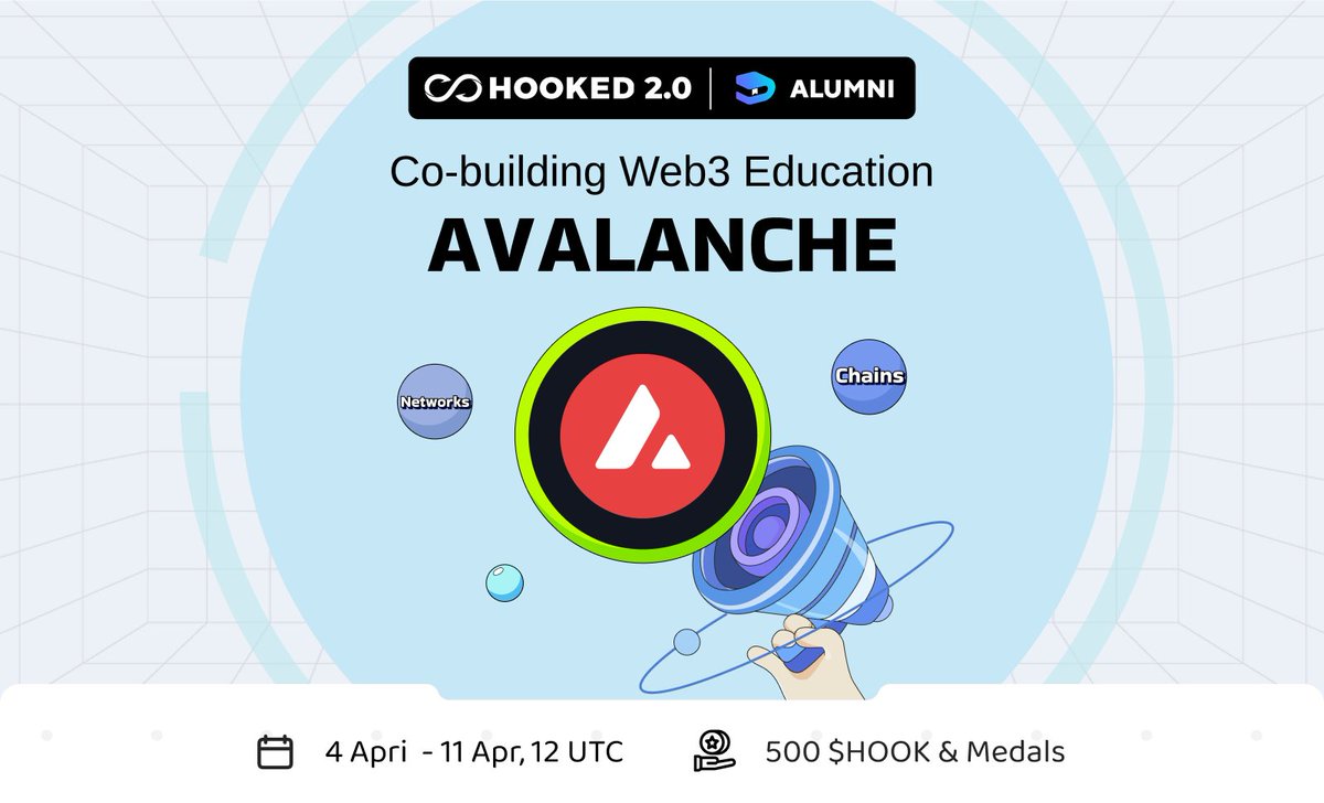 #NewEraofHOOKED #HookedonWeb3Mastery

Welcome <a href="/avax/">Avalanche🔺</a> to HOOKED 2.0 Alumni – Co-building Web3 Education with Ecosystem Giants for enriched experiences &amp; mastery!
wallet.hooked.io/system/index/i…

💡 Conquer quizzes
🏅 Earn Avalanche Medal &amp; rewards for decentralized learning!