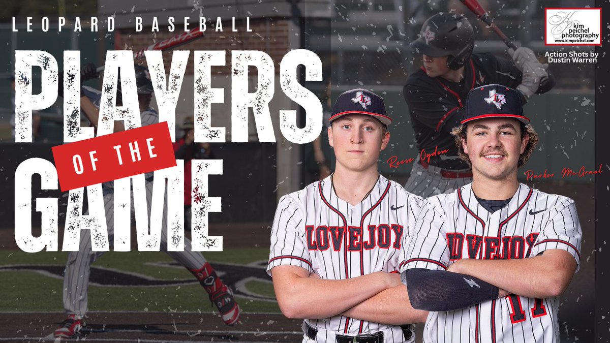 🚨Players of the Game!🚨 @reese_ogden and @Parker12753275 had multiple hits tonight in the 10-0 win over Denison. Leopard hitting came up hot in the 3rd inning adding 9 runs to the board. Let's go!