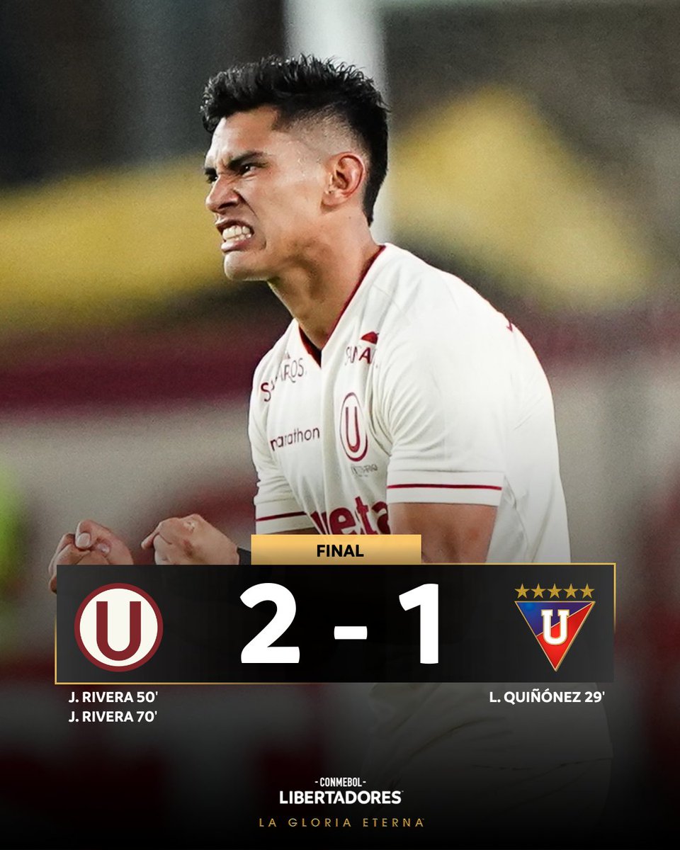 CONMEBOL Libertadores (@libertadores) on Twitter photo 🔥🏆 ¡Lo dio vuelta! Gran victoria de <a href="/Universitario/">Universitario</a> ante <a href="/LDU_Oficial/">LDU Oficial</a>, en su debut por el Grupo D de la CONMEBOL #Libertadores.
#GloriaEterna 🔥🏆 ¡Lo dio vuelta! Gran victoria de <a href="/Universitario/">Universitario</a> ante <a href="/LDU_Oficial/">LDU Oficial</a>, en su debut por el Grupo D de la CONMEBOL #Libertadores.
#GloriaEterna