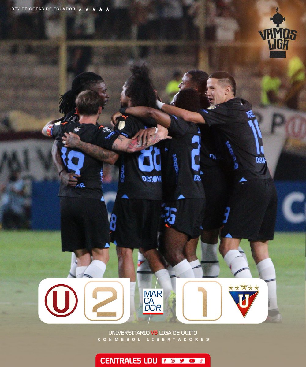 LDU_Centrales's tweet photo. FINAL DEL PARTIDO POR COPA @libertadores 

2x1
#UNIvsLDU

VAMOS LIGA 🫶💪

#CentralesLDU
#LDU

CENTRALES LDU
⭐⭐⭐️⭐️⭐️ https://t.co/61abn0mD3j