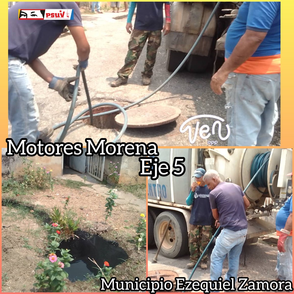 Motores Morena del Eje 5 de nuestro Municipio Recibe atención por la VenApp, con la limpieza de tres tramos de colectores de Aguas Servidas y tres bocas de visitas. Junto a nuestro Conductor de Victorias <a href="/NicolasMaduro/">Nicolás Maduro</a> Seguimos por los Caminos de Chávez
<a href="/irisvarela/">maria iris varela</a> <a href="/JohnPsuv2050/">John Moreno</a>