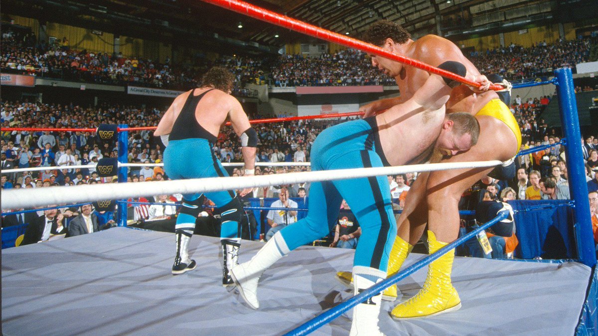 📸 Four shots of the WWF vs. NFL Battle Royal from WrestleMania 2. On this day in 1986. 🏈🤼‍♂️ #WWF #WWE #Wrestling #WrestleMania