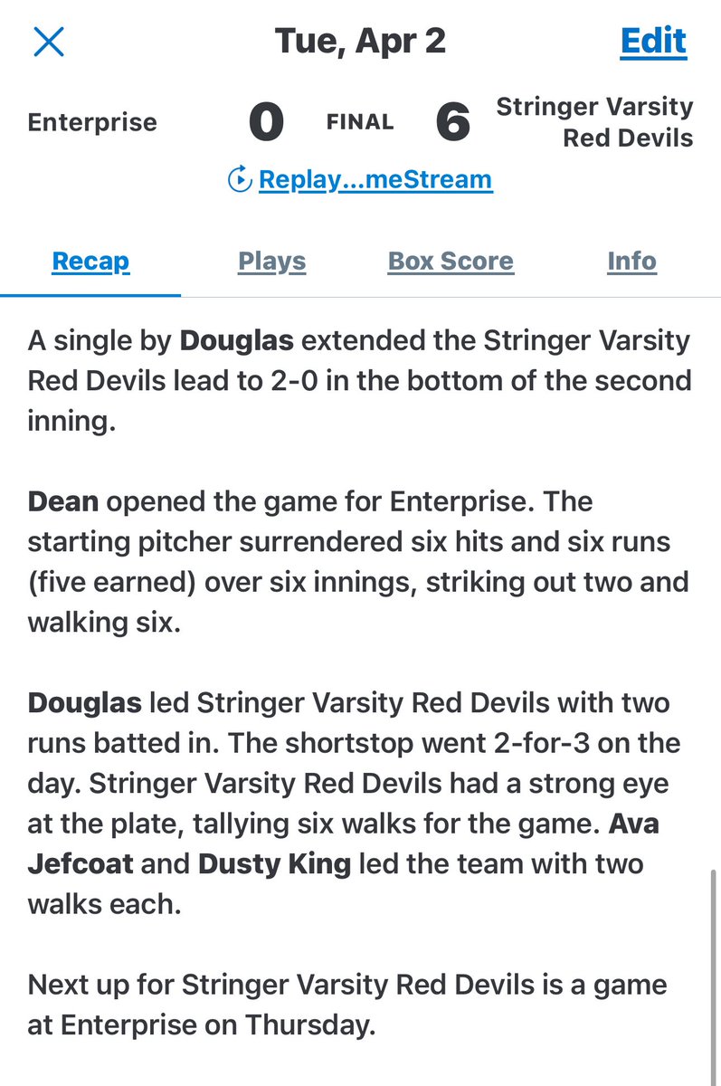 Big district win tonight!!!! 🥎👏🏻👏🏻