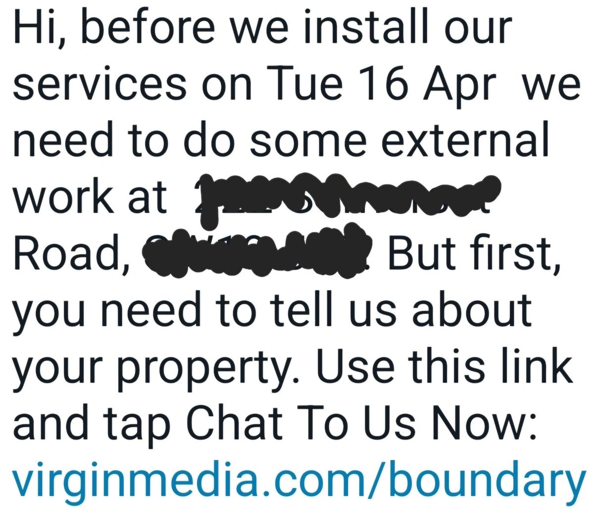 So after nearly 6 months of placing our order we receive this message.  I think we are at 8 cancelled dates for installation. I ask <a href="/virginmedia/">Virgin Media ❤️</a> again, do you know what you are doing? 😠🤔