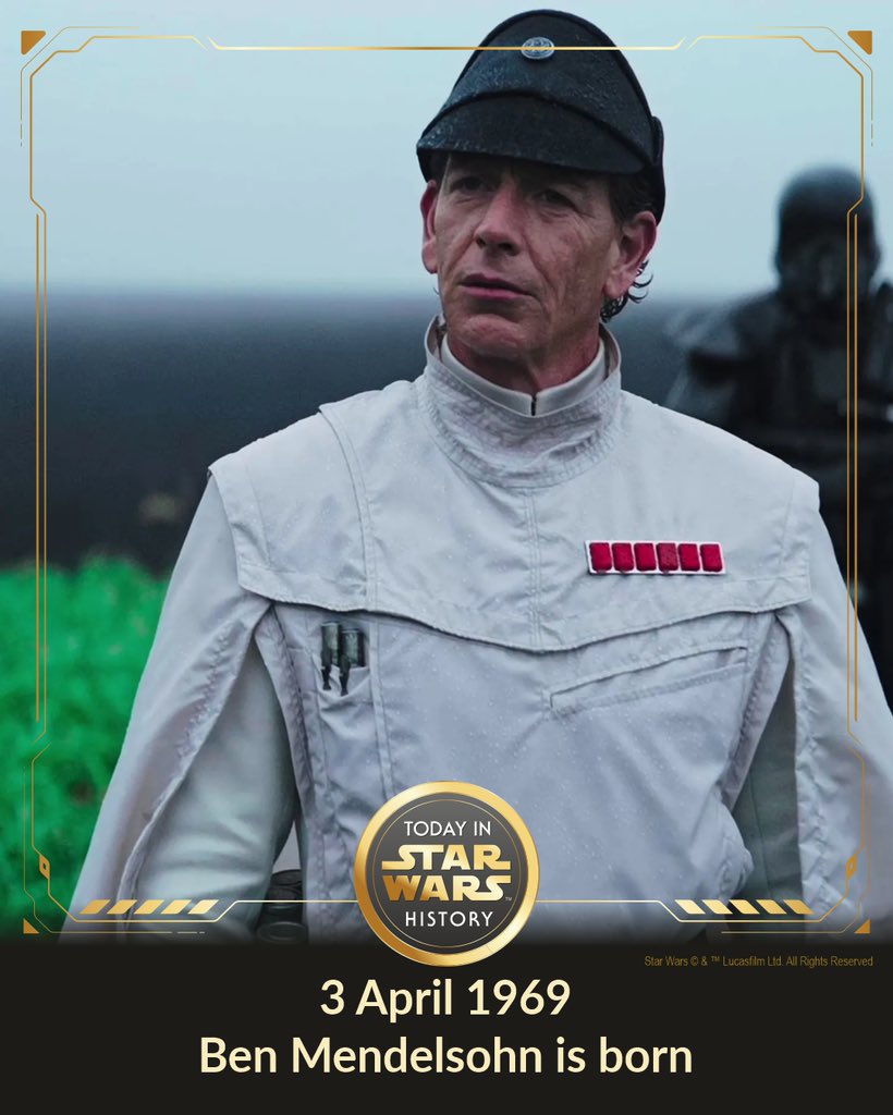 3 April 1969 #TodayinStarWarsHistory 'We were on the verge of greatness. We were this close to providing peace and security for the galaxy.' #OrsonKrennic #BenMendelsohn
