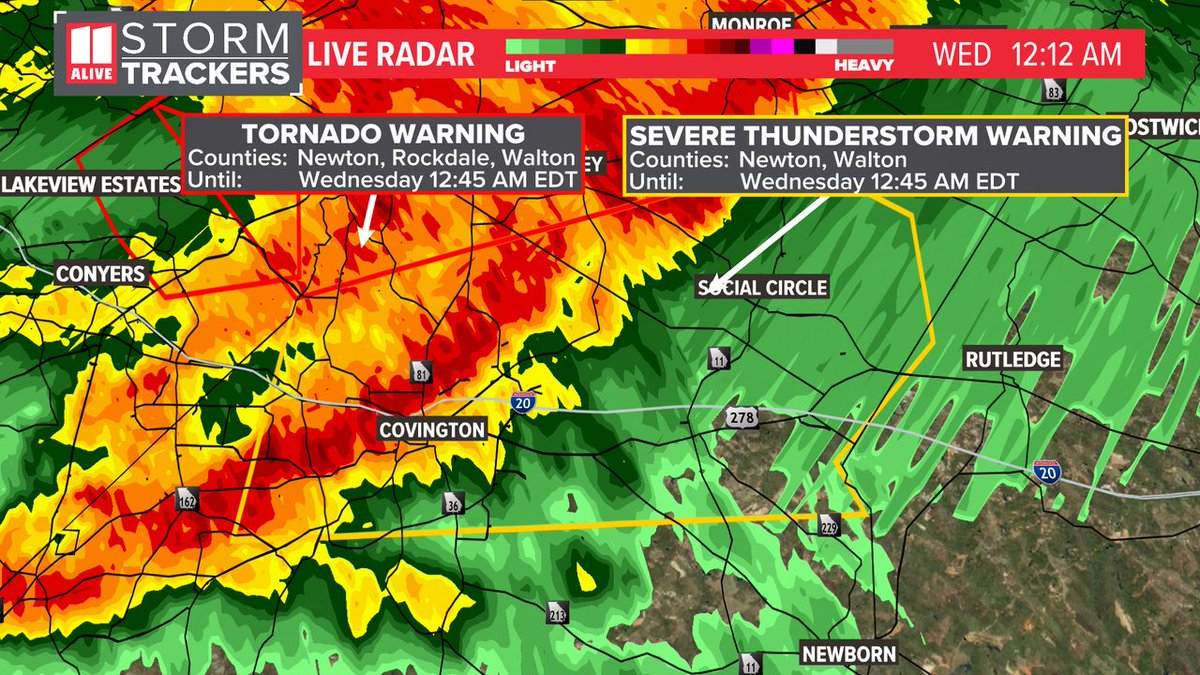 A Severe Thunderstorm Warning has been issued for Newton, Walton until 4/03 12:45AM. Track storms now: 11alive.com/radar #storm11 #gawx