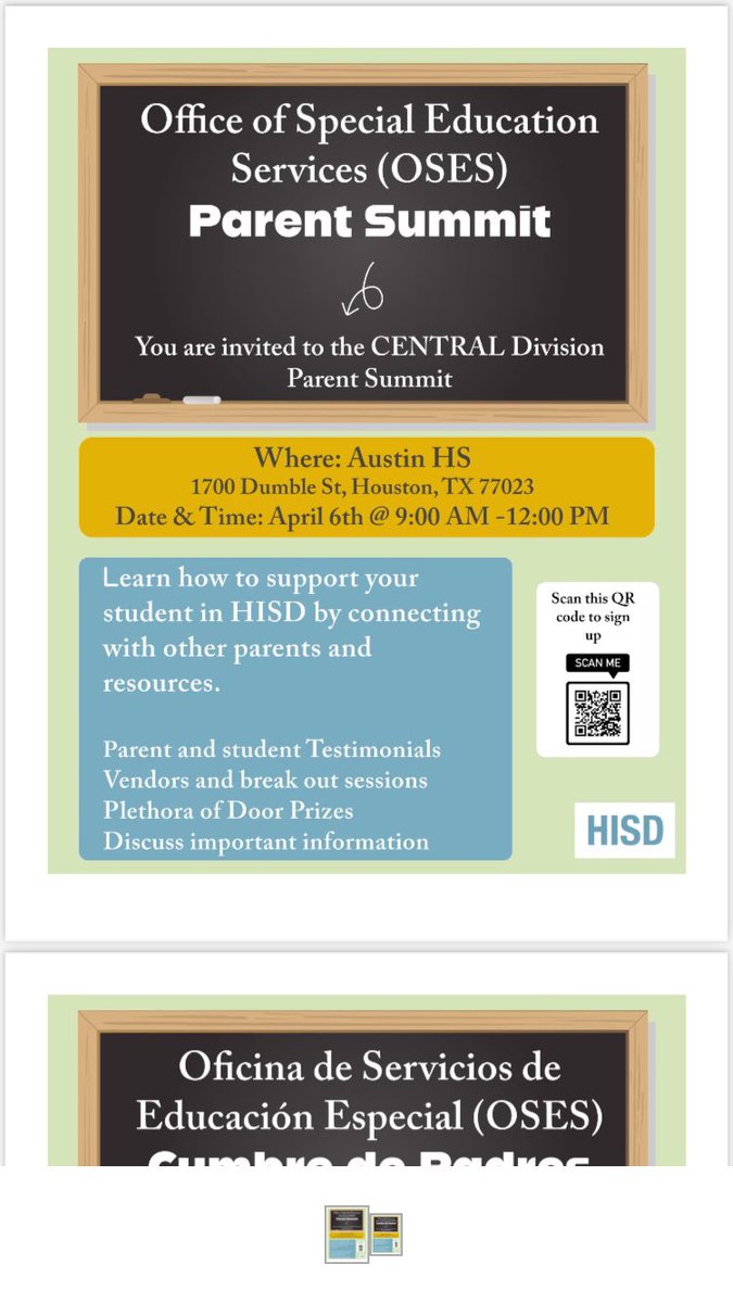 Come on out for our <a href="/HISDSPED/">HISD-OSES</a> Central Division Parent Summit this Saturday at Austin High School from 9-noon!  Great information and conversation! Please reach out with any questions. <a href="/ragga48/">Winston C</a>