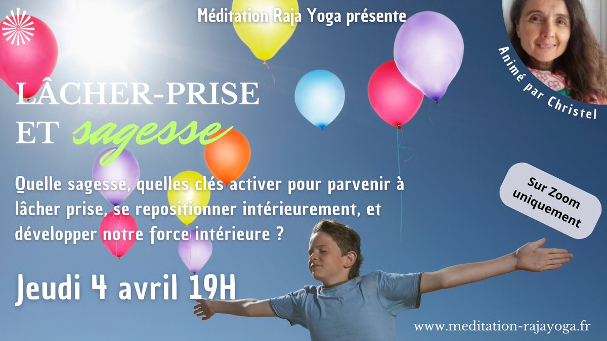 Jeudi 4 avril à 19h
LÂCHER-PRISE ET SAGESSE
Conférence en ligne uniquement

#meditation #sagesse #lâcherprise #activitegratuite #rajayoga #conference #artdevivre

Toutes les infos + lien vers le direct:
bit.ly/4czh2hU

Tous nos programmes sur
meditation-rajayoga.fr