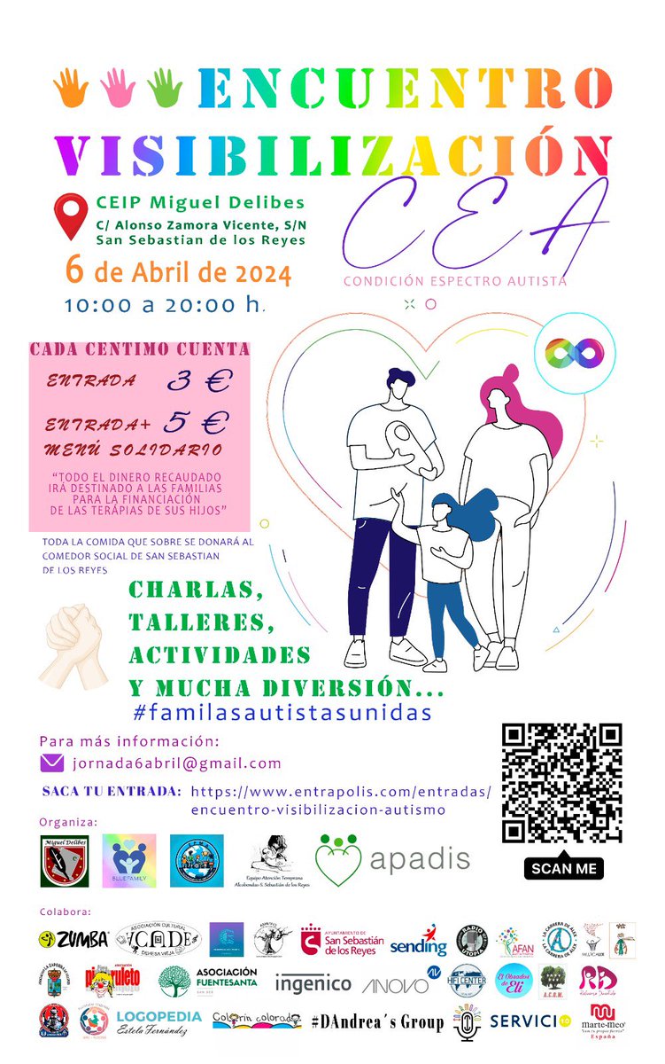 Este sábado 6 de abril, desde las 10:00h, se celebrará un encuentro de visibilización sobre el autismo en el CEIP Miguel Delibes. 
Animaros, un buen plan.