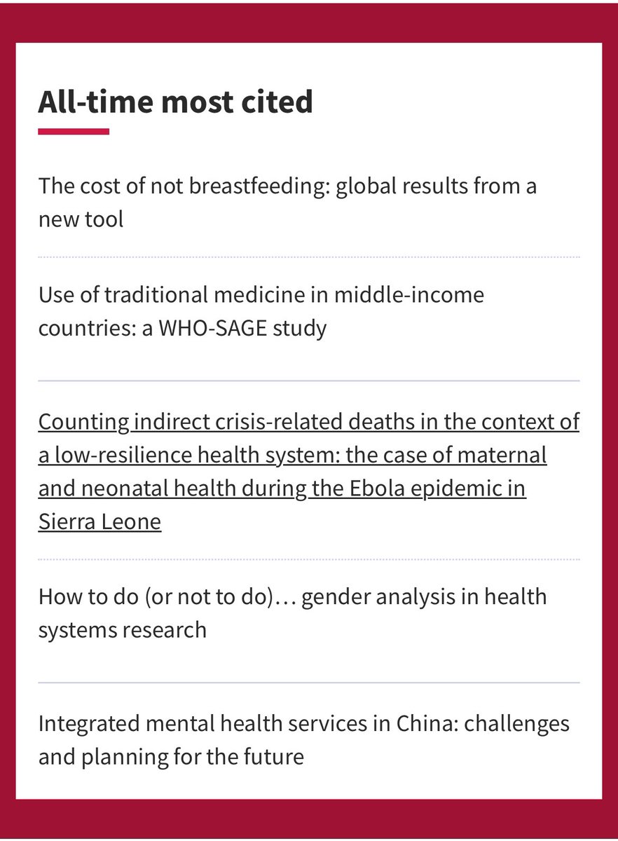 Exciting to see ‘The cost of not breastfeeding: global result from a new tool’ article being ‘all-time most cited’ in @HPP_LSHTM @OUPAcademic academic.oup.com/heapol/article…