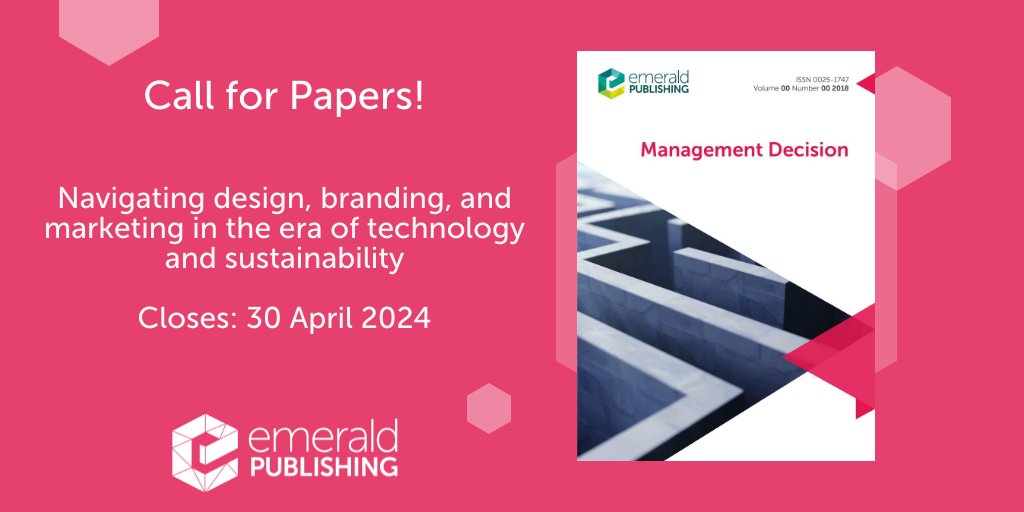📢 #CallforPapers Management Decision is looking for papers on navigating design, branding, and marketing in the era of technology and sustainability

Find out more👉 bit.ly/3OvD6ji

 <a href="/mgt_decision/">Management Decision</a> #AcademicTwitter #AcWri #HigherED #AcademicLife #PHDCHAT #academicjournal