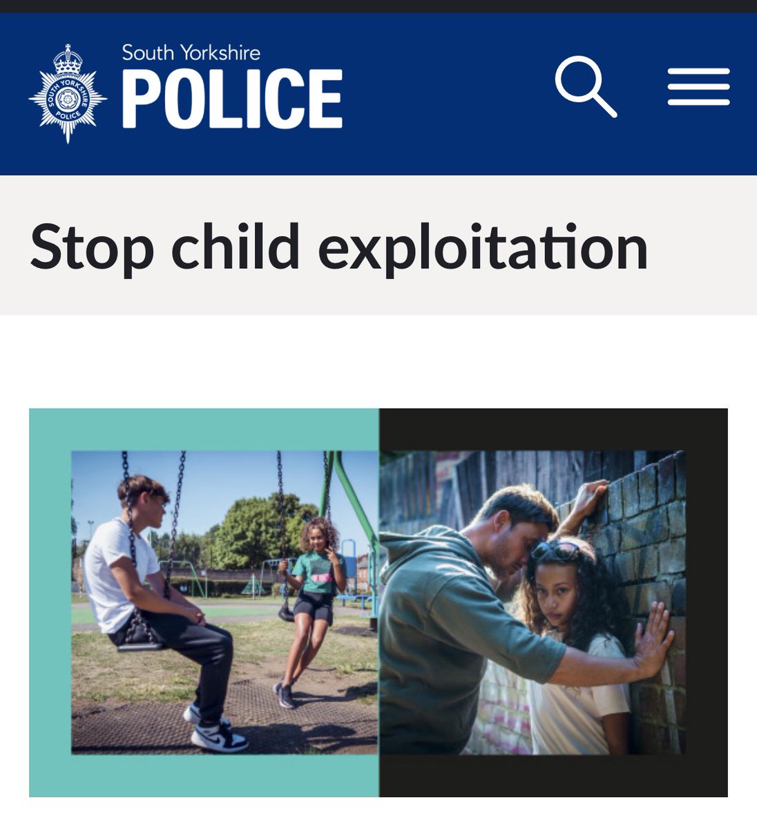 South Yorkshire police continue to outdo themselves. They stood/stand by while thousands of girls were raped, abused & trafficked by predominantly Pakistani men. Now they’re running a campaign about child exploitation and of course the pictures show the perpetrators as white…