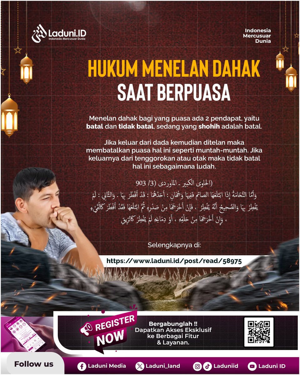 Salam Sobat Ladunist,

Menelan dahak, apakah dapat membatalkan puasa? Temukan jawabannya di di sini!

Baca selengkapnya
laduni.id/post/read/5897…

Ikuti kami dengan klik link di bawah ini: linktr.ee/laduni.ID

#LaduniID #puasa #Ramadhan