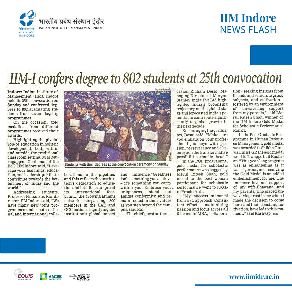IIM_I's tweet photo. ‘Greatness isn’t something you achieve – it's something you carry within you': Prof. @askhimanshurai, Director, #IIMIndore, to the graduates during the #25thConvocation.
#IIMI #Convocation #Graduation https://t.co/RmeyRWiGAI