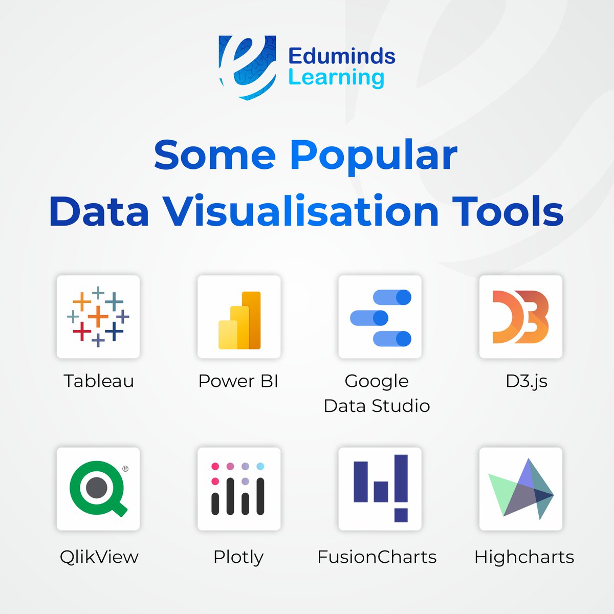 Popular Data Visualization Tools

📊Tableau

🔌Power BI

📈Google Data Studio

🌐D3.js

👁️QlikView

📉Plotly

🎨FusionCharts

📚Highcharts

#DataVisualization #Tableau #PowerBI #GoogleDataStudio #D3js #QlikView #Plotly #FusionCharts #Highcharts