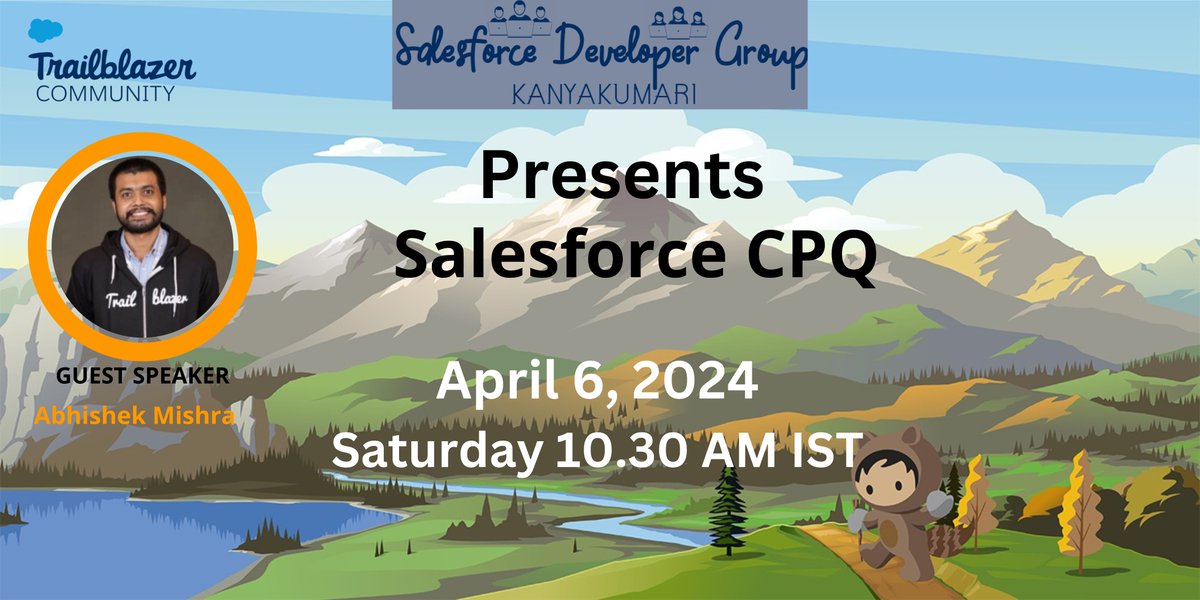 Hi Everyone. I am Calling for Salesforce Trailblazers to join us for the Salesforce CPQ on April 6, 2024, at 10.30 Am (IST). To join the session Please register by using this link: trailblazercommunitygroups.com/events/details… #TrailblazerCommunity #Salesforce @Abhi_mishra1996