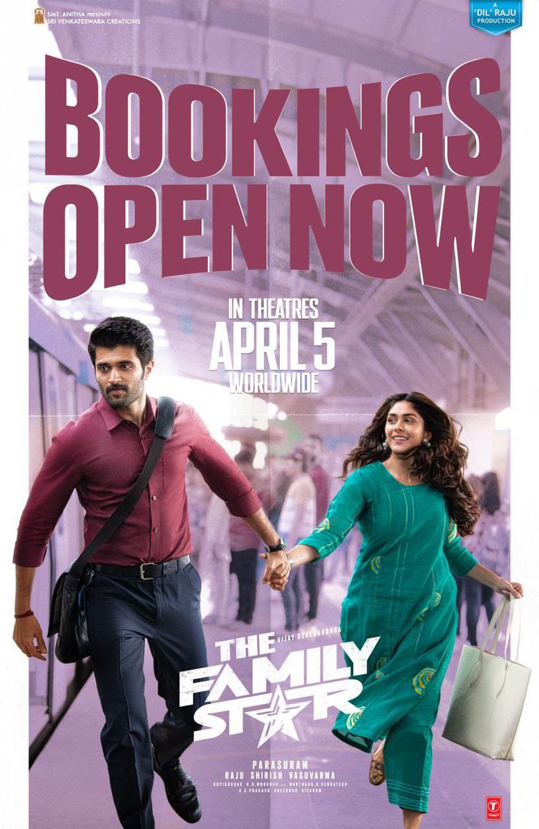 'Mark your calendars! A family date awaits you” 2 𝐃𝐀𝐘𝐒 𝐓𝐎 𝐆𝐎 for #TheFamilyStar. Grand release worldwide on April 5th in #NatrajTheatre Bellary💥💥 Book your tickets now on @bookmyshow #TheFamilyStarOnApril5th
