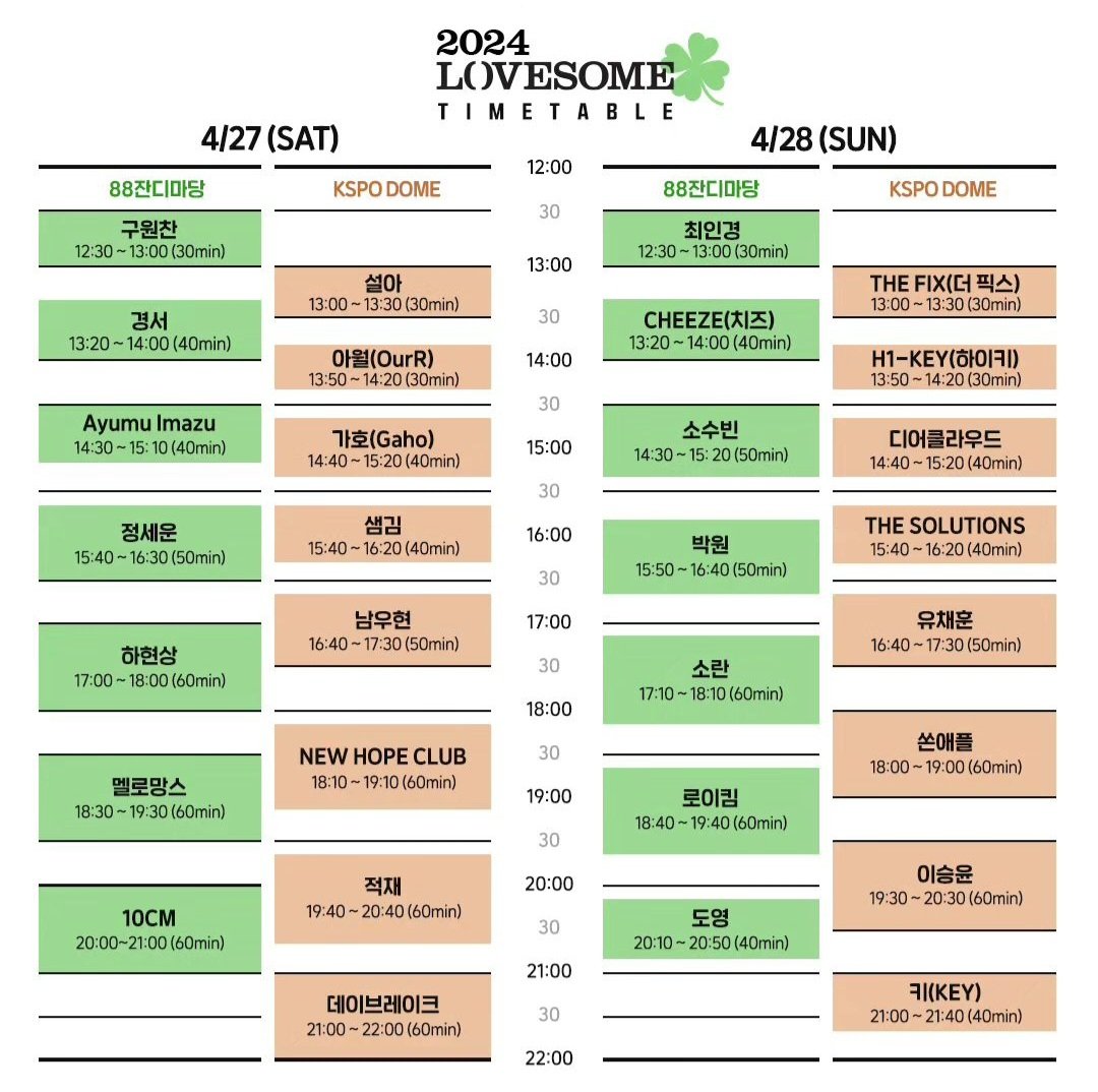 #설아 러브썸 타임테이블 올라왔다!!
4/27 13시~13시 30분 30분 공연😳❤️❤️❤️