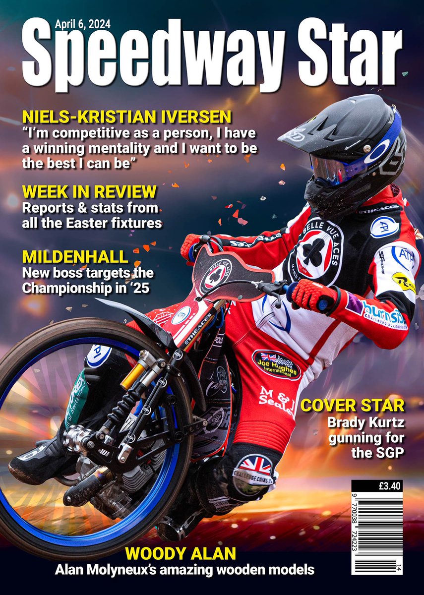 Speedway Star is on the shelves tomorrow and features Belle Vue Ace Brady Kurtz on the new look cover. There’s also an intriguing Woody Alan feature plus an interview with NKI, all the meeting reports & scorers and much, much more.