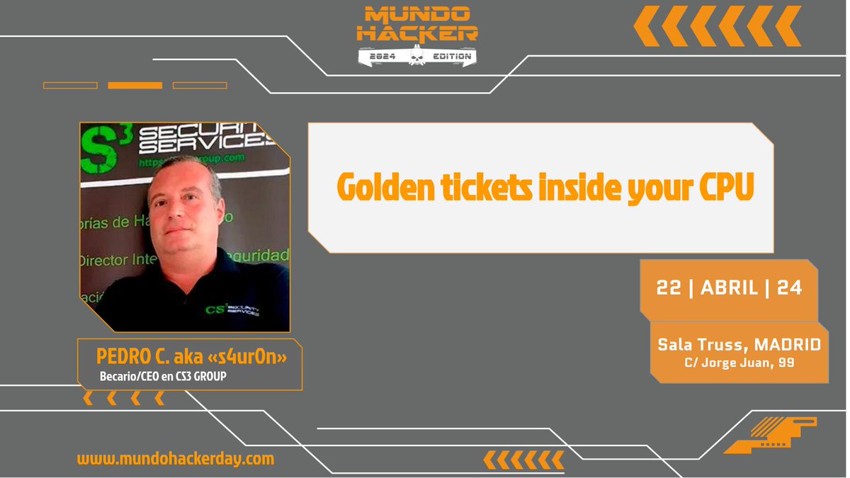 mundohackertv's tweet photo. Este próximo #MundoHackerDay24 volvemos a contar con uno de los capos del #MundoHackerTeam. Presentamos nuestros respetos al gran @NN2ed_s4ur0n 😉😉https://t.co/UL1k23U8gK #ciberseguridad #evento #hackingEtico #hacker #Happyhacking #somosciberseguridad https://t.co/2NMp2hY7ZS