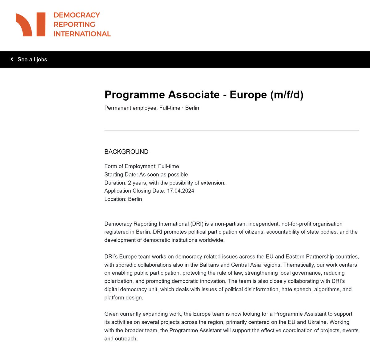 🧑‍💼🇩🇪🇪🇺 Are you an early career graduate looking to join an NGO/think-tank dealing with democracy and the rule of law? We're recruiting an Associate for our Europe team, a jack of all trades, to assist us with a variety of programmes and tasks. 1/