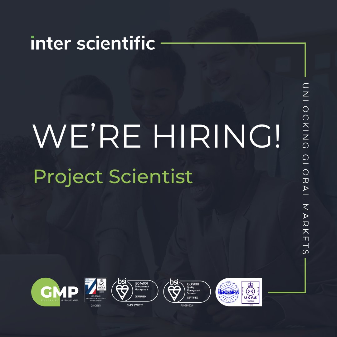 We are #hiring! Know anyone who might be interested? ⬇
We're excited to offer the role of Project Scientist to join our growing team!
For more information: ow.ly/KGhu50R7ijz
#Jobs #Recruitment #ProjectScientist #Careers  #ScienceJobs #InterScientific