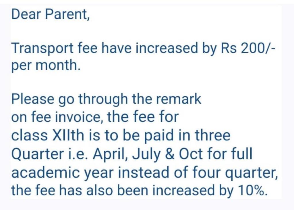 Lastest way of exploiting Parents of a Gurgaon School! 1. Yearly Fee has to be paid in full in just 3 quarters 2 School Fee increased by 10% 3 Transport Fee also increased by Rs200/month ! How will parents pay all year increased fee in just three quarters? Why parents can't pay…