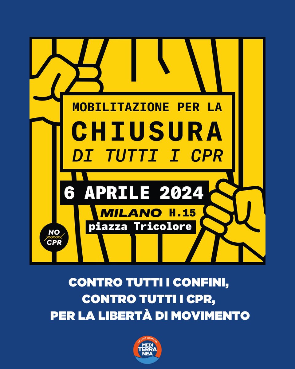 Sabato 6 aprile scendiamo in piazza a fianco della rete Mai più Lager - No ai CPR per chiedere la chiusura immediata di tutti i #CPR presenti in #Italia, ma anche per bloccare l'apertura di nuovi lager in Italia e in #Albania.