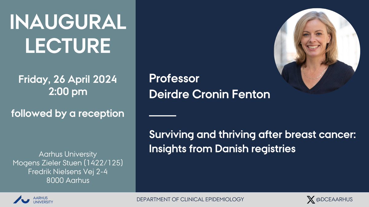 We look forward to the upcoming inaugural lecture by Professor @DeeCroninFenton 👏 Find more info and register here by April 12: kea.au.dk/display/artike… @AarhusUni @HealthAarhusUni @AUHdk