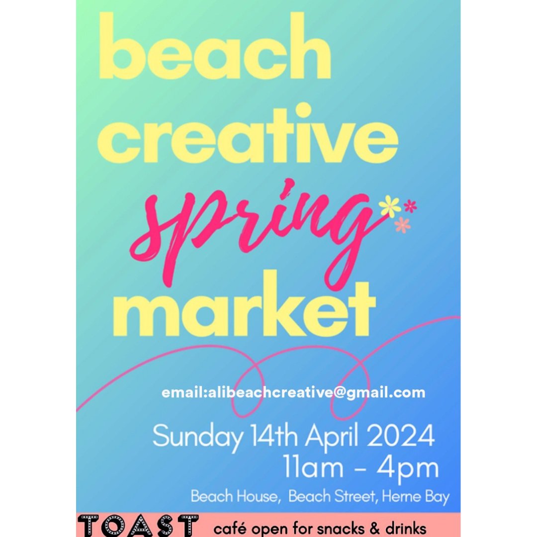 Beach Creative CIC (@beachcreative) on Twitter photo Another exciting Beach Creative market!
Meet your local creative community and browse a unique selection of handcrafted goodies all created by local artists and makers.
<a href="/toasthernebay/">Toast Herne Bay</a> will be open for delicious snacks and drinks!
Enquiries: alibeachcreative@gmail.com Another exciting Beach Creative market!
Meet your local creative community and browse a unique selection of handcrafted goodies all created by local artists and makers.
<a href="/toasthernebay/">Toast Herne Bay</a> will be open for delicious snacks and drinks!
Enquiries: alibeachcreative@gmail.com